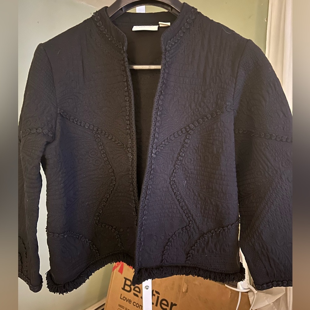 Black Textured Open-Front Women's Jacket